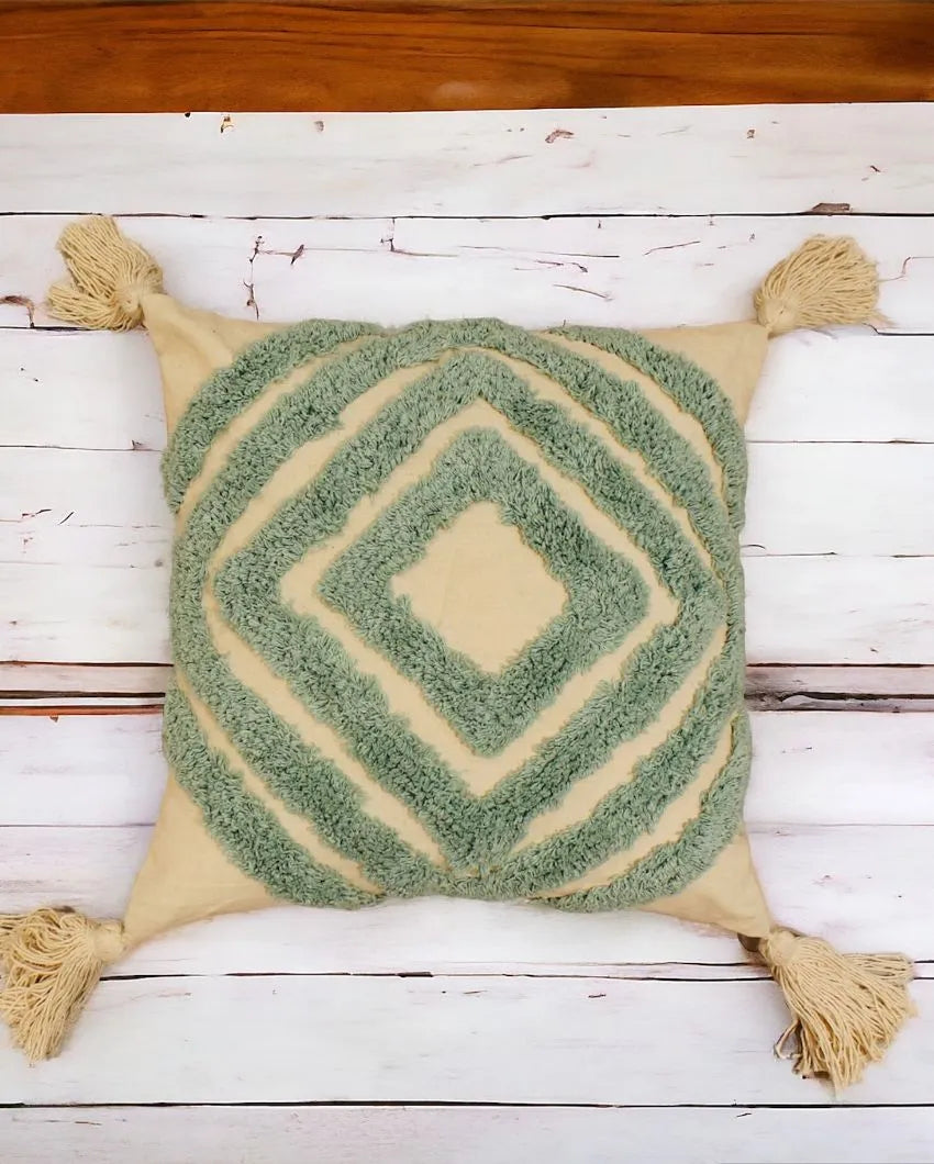 Natural Tufted Concentric Cotton Cushion Covers | Set Of 2 | 16 X 16 Inches