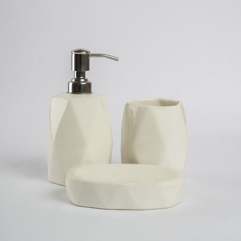 Geometrical Design White Ceramic Bath Accessory Default Title