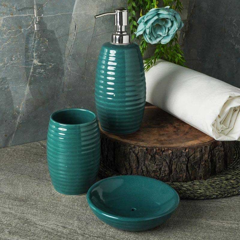 Ceramic Green Ribbed Bath Accessory Default Title