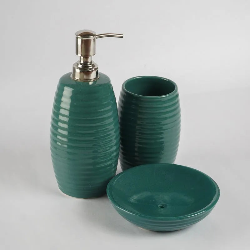 Ceramic Green Ribbed Bath Accessory Default Title