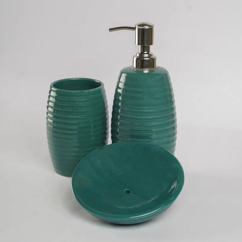 Ceramic Green Ribbed Bath Accessory Default Title