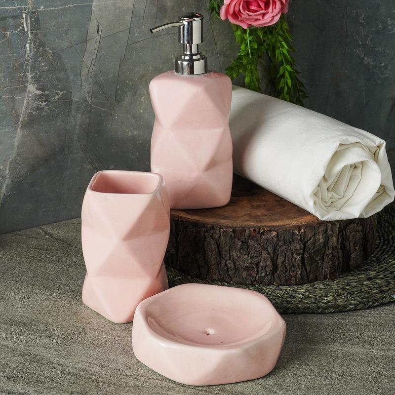 Ceramic Pink Geometric Bath Accessory Default Title