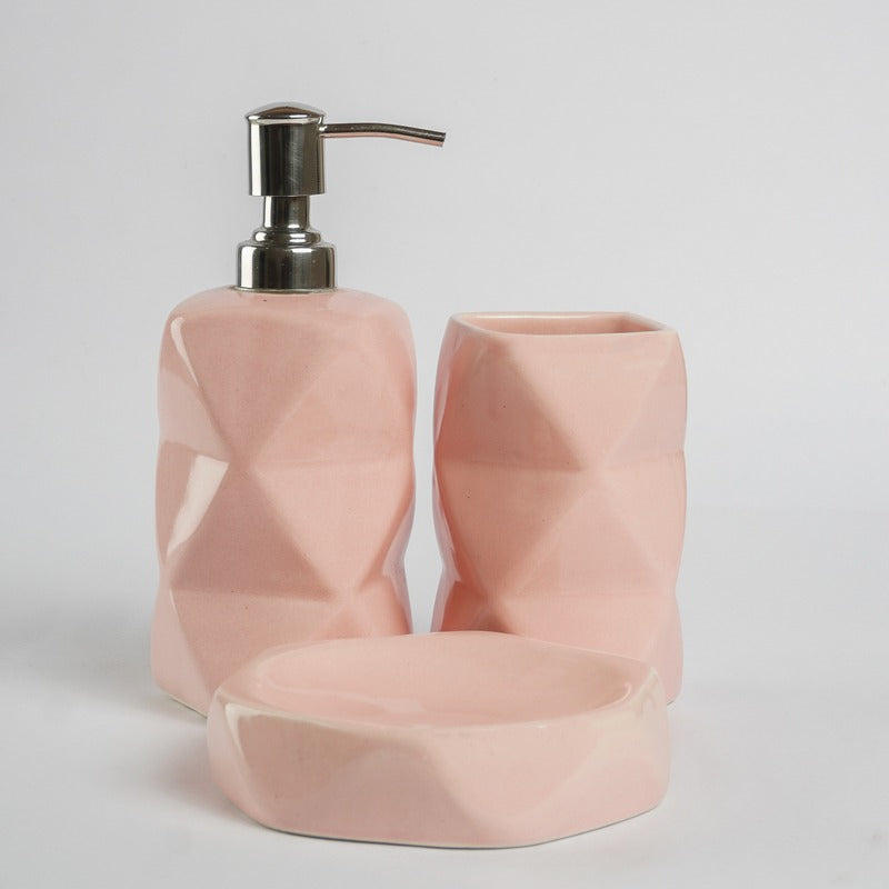 Ceramic Pink Geometric Bath Accessory Default Title