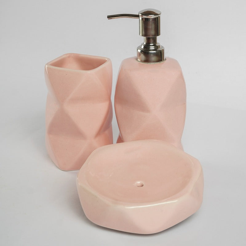 Ceramic Pink Geometric Bath Accessory Default Title