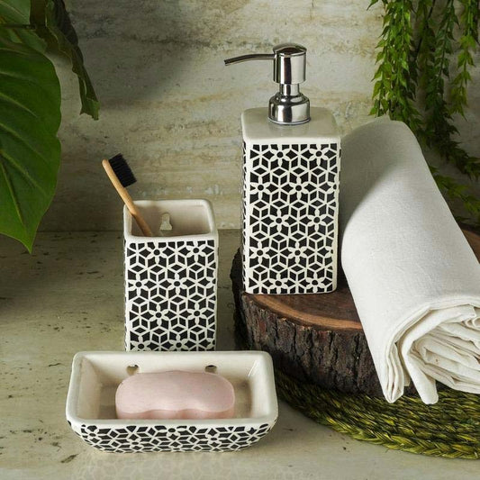 Black Floral Ceramic Monochrome Bath Accessory Default Title