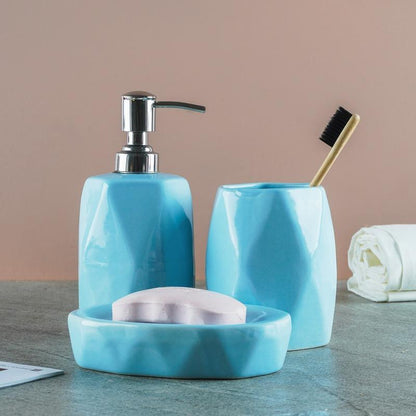 Geometrical Design Blue Ceramic Bath Accessory Default Title