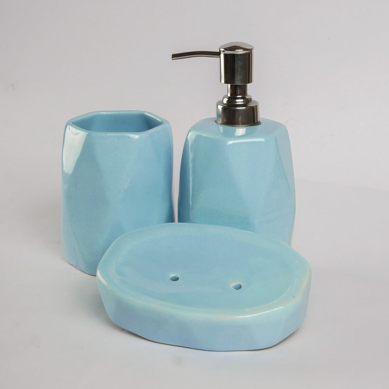 Geometrical Design Blue Ceramic Bath Accessory Default Title
