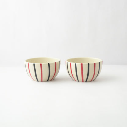 Red and Black Strip Ceramic Bowl | Set of 2 Default Title