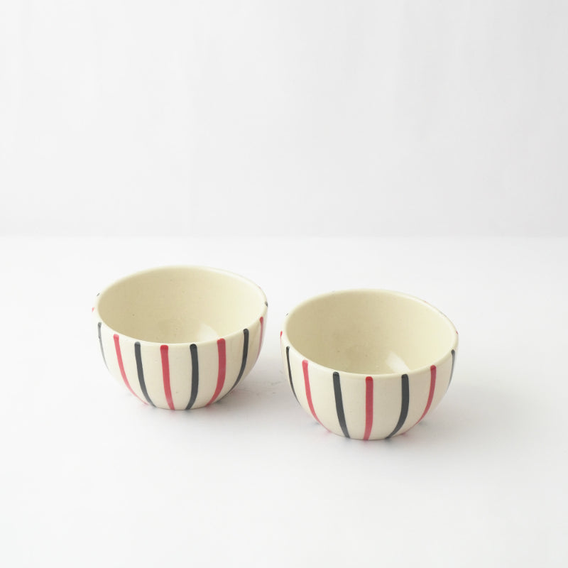 Red and Black Strip Ceramic Bowl | Set of 2 Default Title