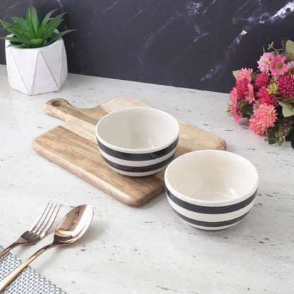 Black Stroked Ceramic Bowl | Set of 2 Default Title