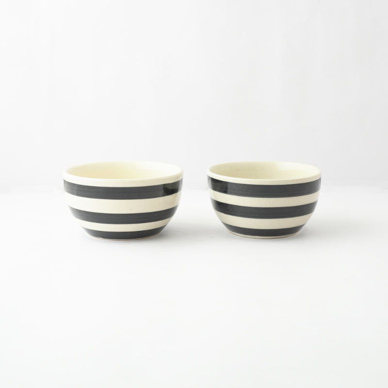 Black Stroked Ceramic Bowl | Set of 2 Default Title