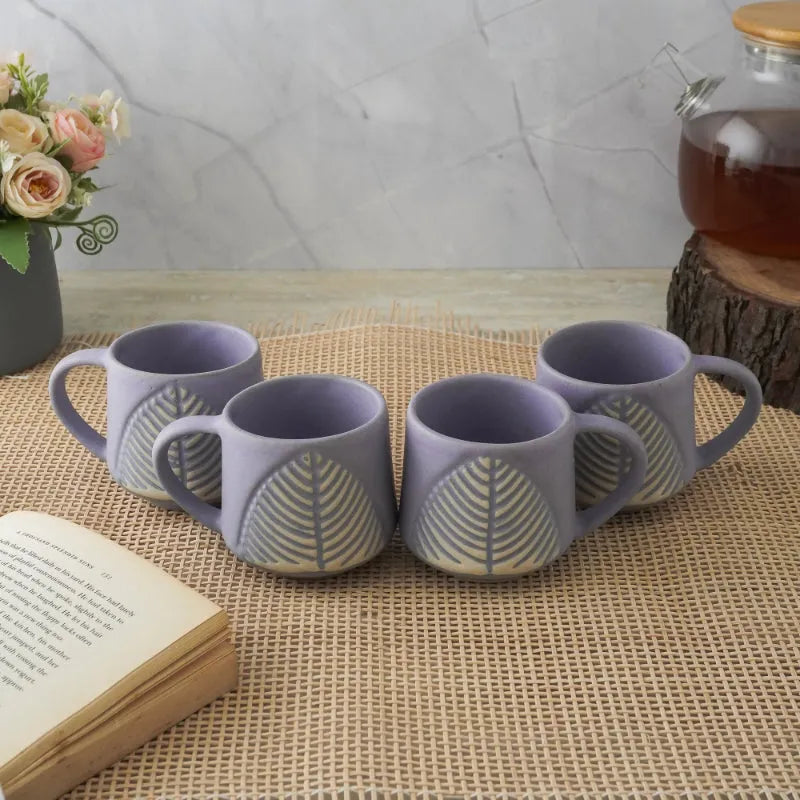 Purple Ceramic Matte Leaf Cups | Set of 4