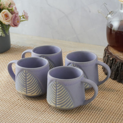 Purple Ceramic Matte Leaf Cups | Set of 4