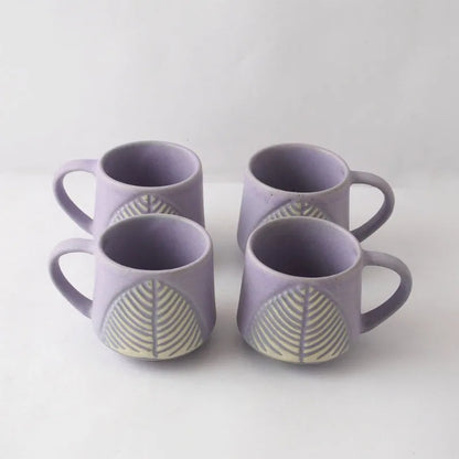 Purple Ceramic Matte Leaf Cups | Set of 4