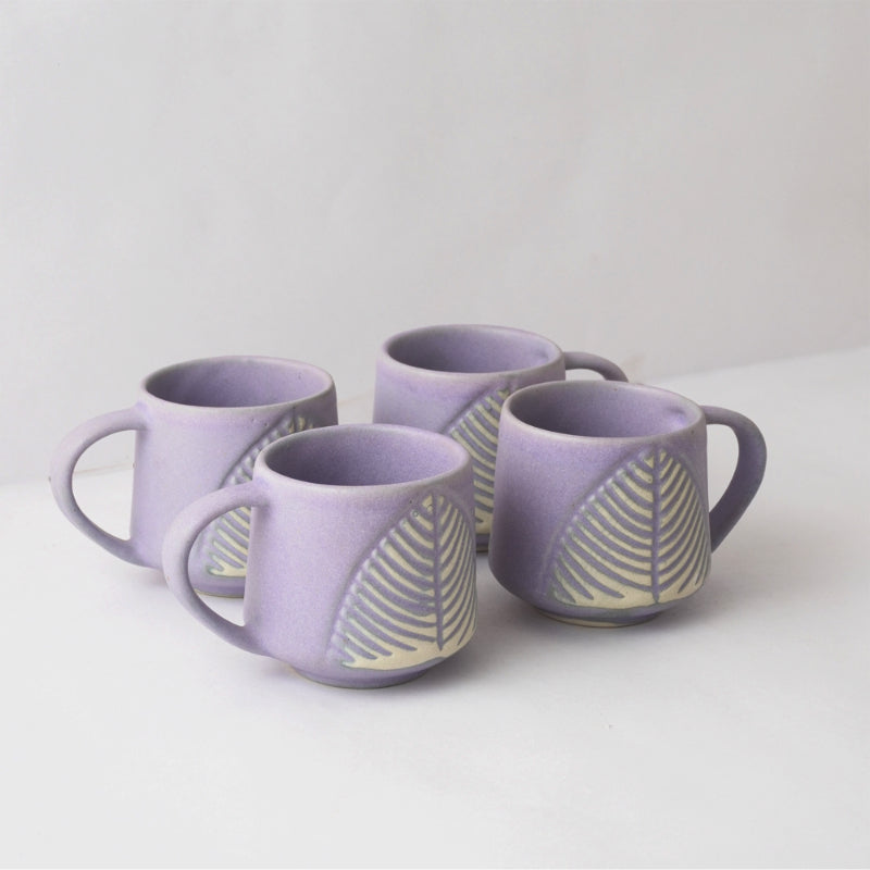 Purple Ceramic Matte Leaf Cups | Set of 4