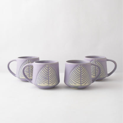 Purple Ceramic Matte Leaf Cups | Set of 4