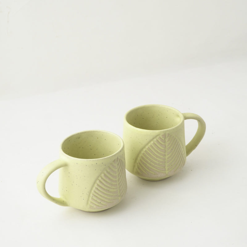 White Ceramic Matte Leaf Cups | Set of 2