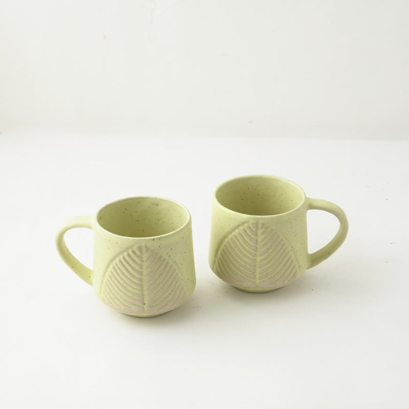 White Ceramic Matte Leaf Cups | Set of 2