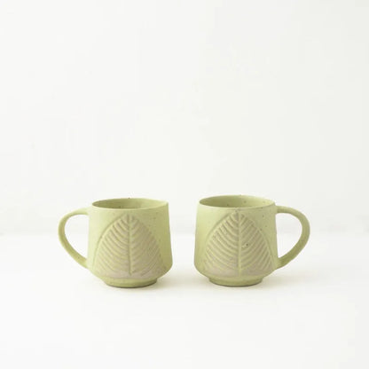 White Ceramic Matte Leaf Cups | Set of 2