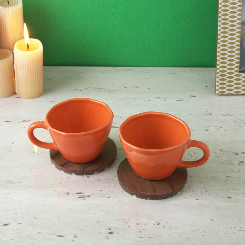 Orange Cappuccino Ceramic Cups | Set of 2