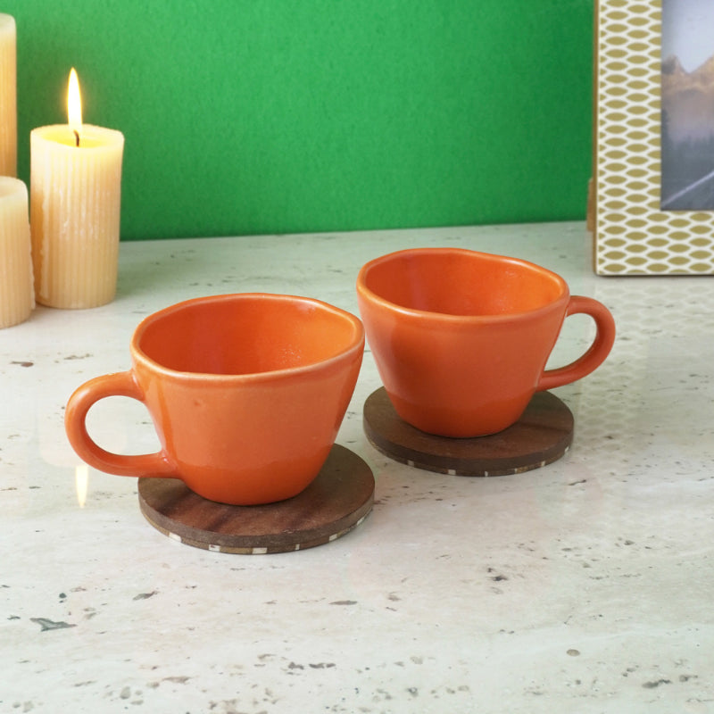 Orange Cappuccino Ceramic Cups | Set of 2
