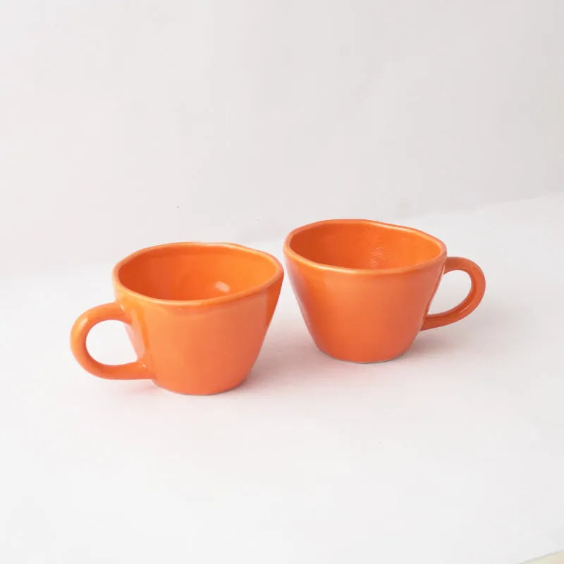 Orange Cappuccino Ceramic Cups | Set of 2