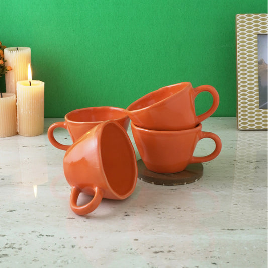 Orange Cappuccino Ceramic Cups | Set of 4