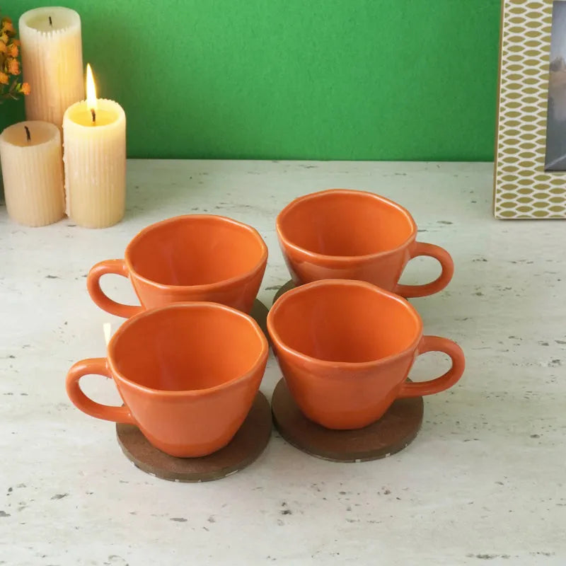 Orange Cappuccino Ceramic Cups | Set of 4