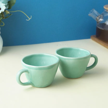 Sea Green Cappuccino Ceramic Cups | Set of 2