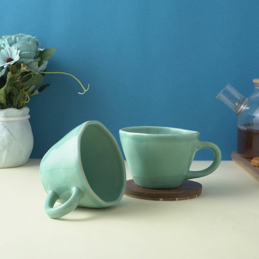 Sea Green Cappuccino Ceramic Cups | Set of 2