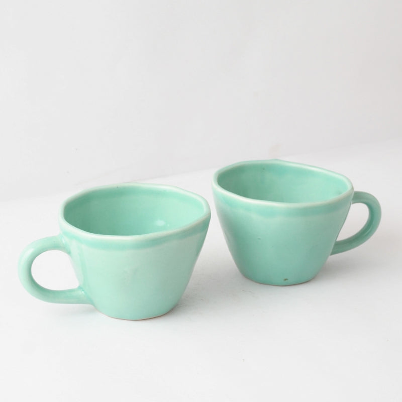 Sea Green Cappuccino Ceramic Cups | Set of 2