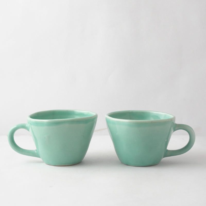 Sea Green Cappuccino Ceramic Cups | Set of 2