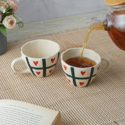 Checked Heart Ceramic Tea Cups | Set of 2 Default Title