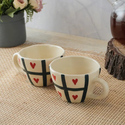 Checked Heart Ceramic Tea Cups | Set of 2 Default Title