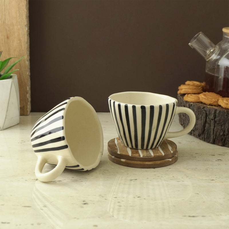 Black Striped Ceramic Tea Cups | Set of 2 Default Title