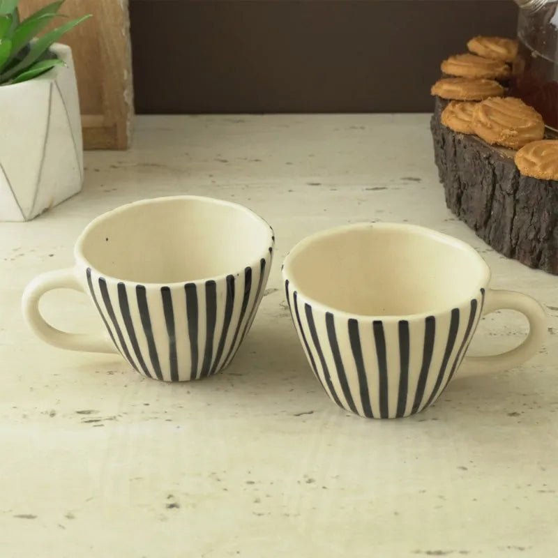 Black Striped Ceramic Tea Cups | Set of 2 Default Title