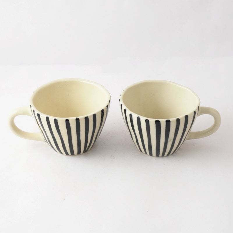 Black Striped Ceramic Tea Cups | Set of 2 Default Title