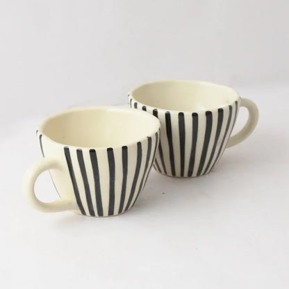 Black Striped Ceramic Tea Cups | Set of 2 Default Title