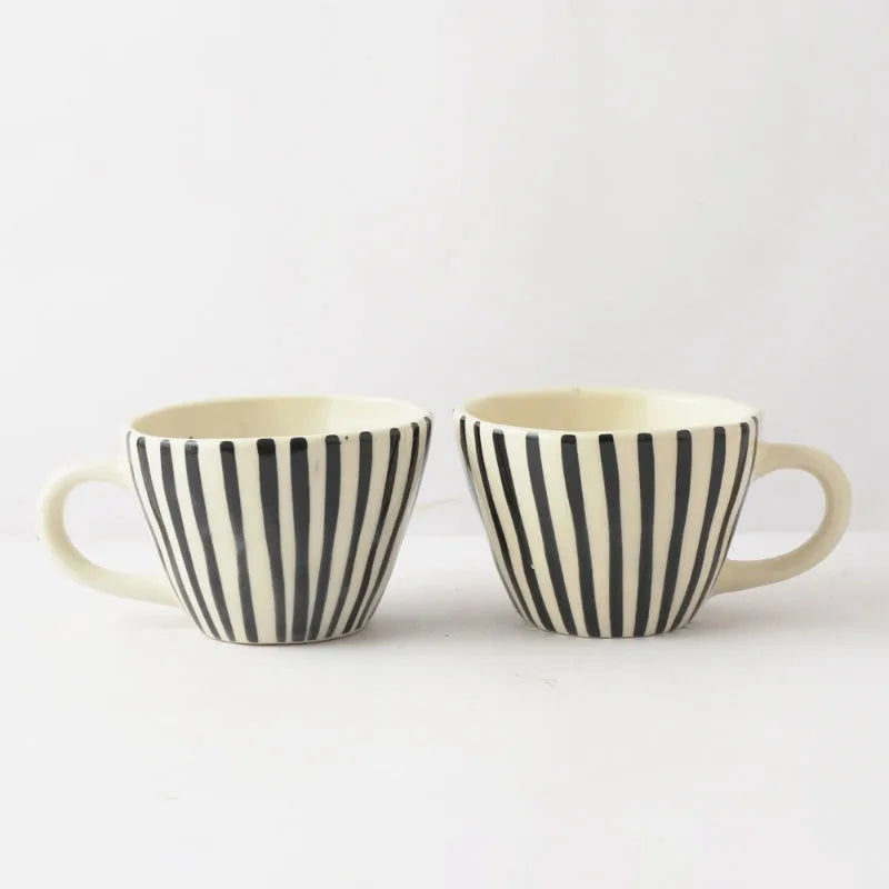 Black Striped Ceramic Tea Cups | Set of 2 Default Title