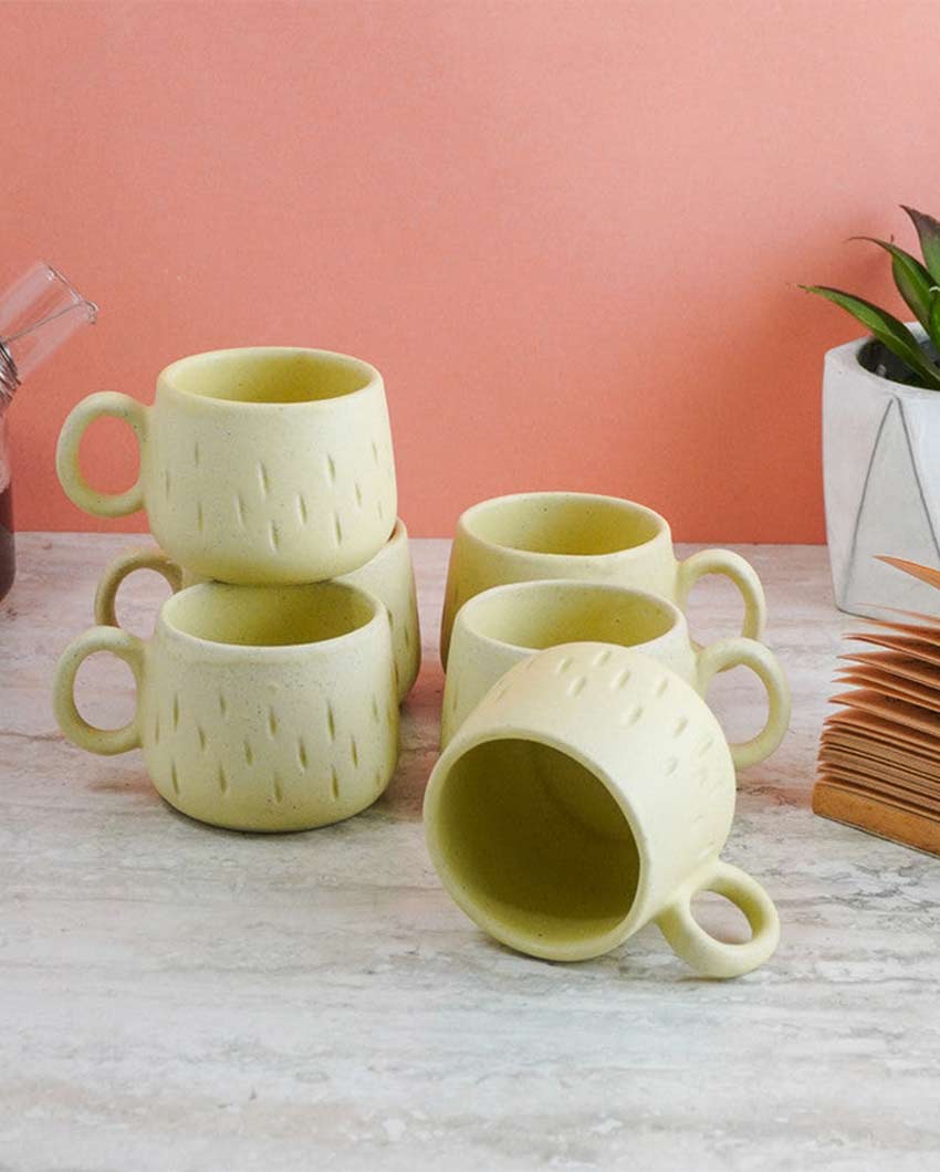 Durable Sun Sip Ceramic Yellow Tea & Coffee Cups | Set of 6 | 3 x 4 x 2 inches