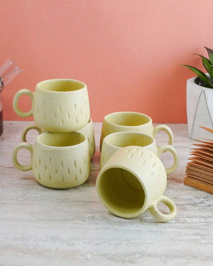 Durable Sun Sip Ceramic Yellow Tea & Coffee Cups | Set of 6 | 3 x 4 x 2 inches