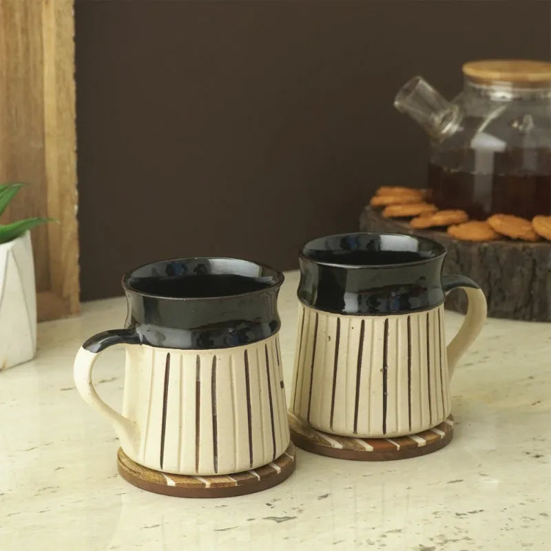 Black Striped Ceramic Mug | Set of 2