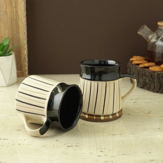 Black Striped Ceramic Mug | Set of 2
