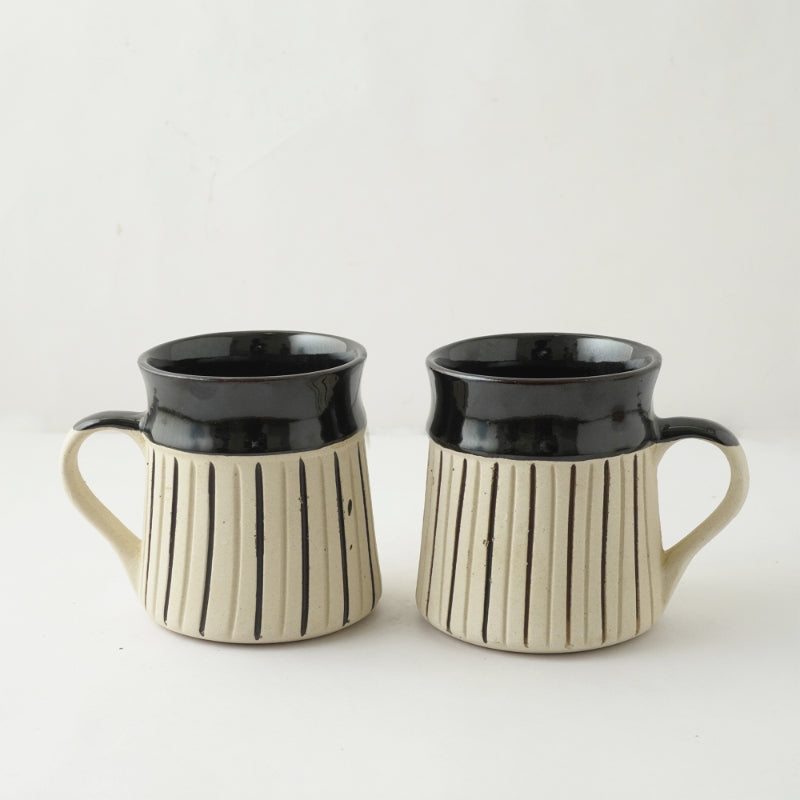 Black Striped Ceramic Mug | Set of 2