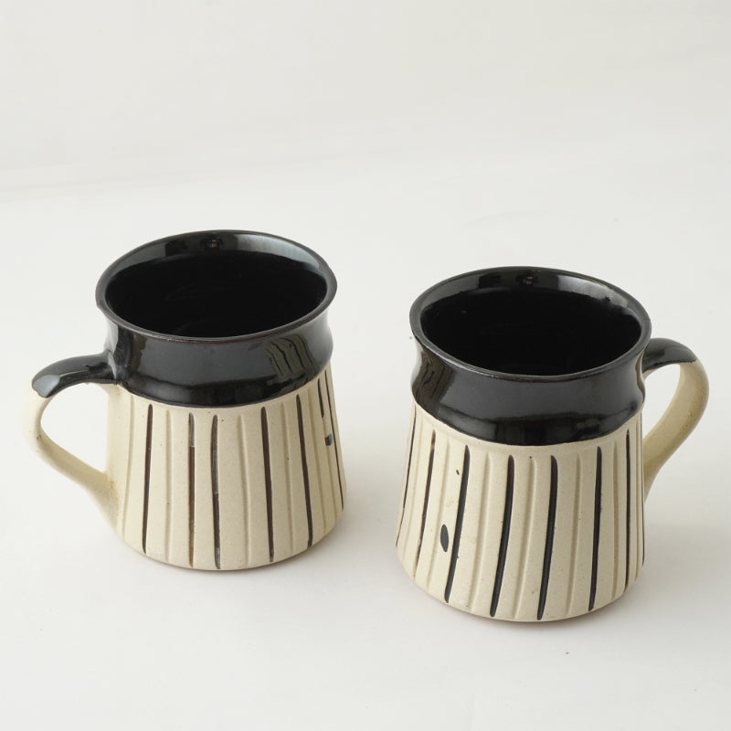 Black Striped Ceramic Mug | Set of 2