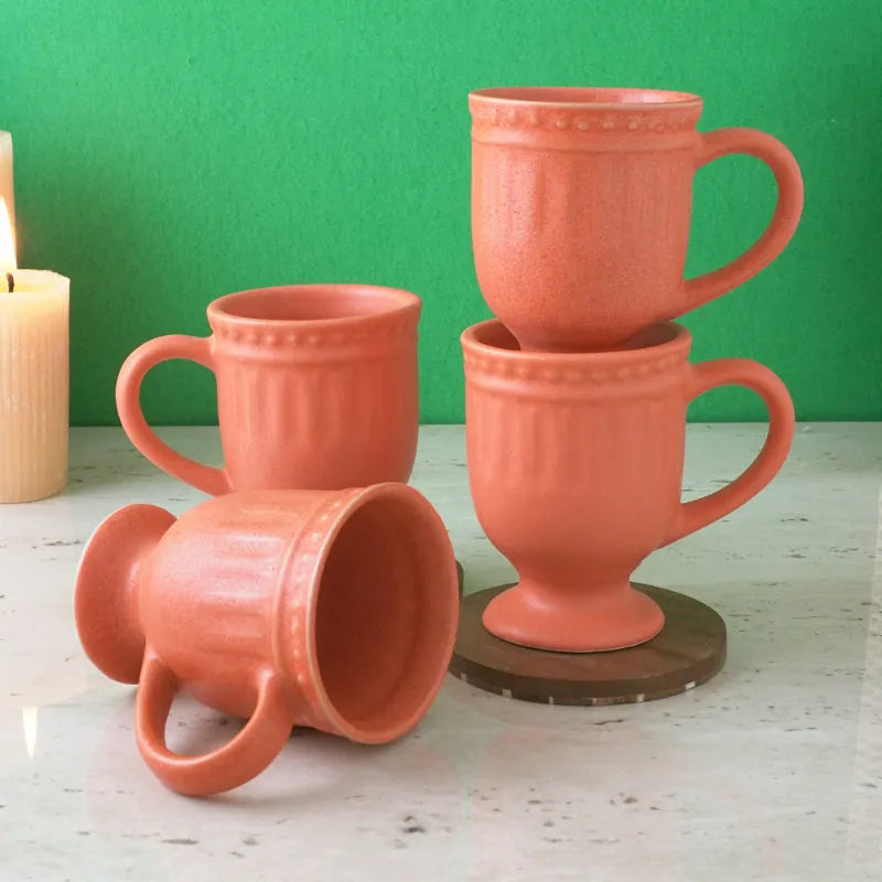 Royal Orange Ceramic Mug  | Set of 4