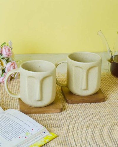 Durable Beige Shade Ceramic Face Mug | Set of 2 | 4 x 5 inches | 300ml