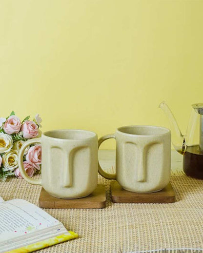 Durable Beige Shade Ceramic Face Mug | Set of 2 | 4 x 5 inches | 300ml