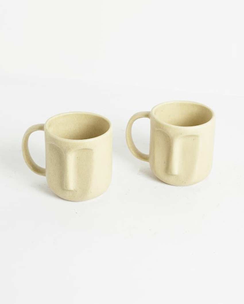 Durable Beige Shade Ceramic Face Mug | Set of 2 | 4 x 5 inches | 300ml