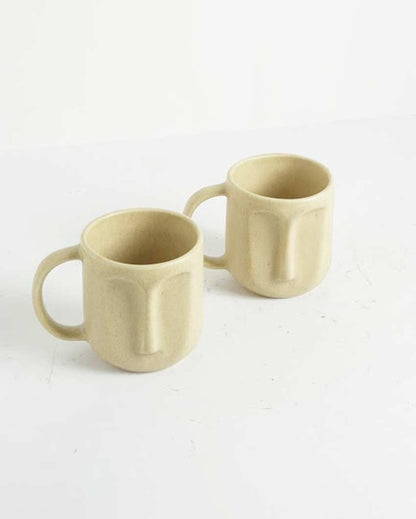 Durable Beige Shade Ceramic Face Mug | Set of 2 | 4 x 5 inches | 300ml